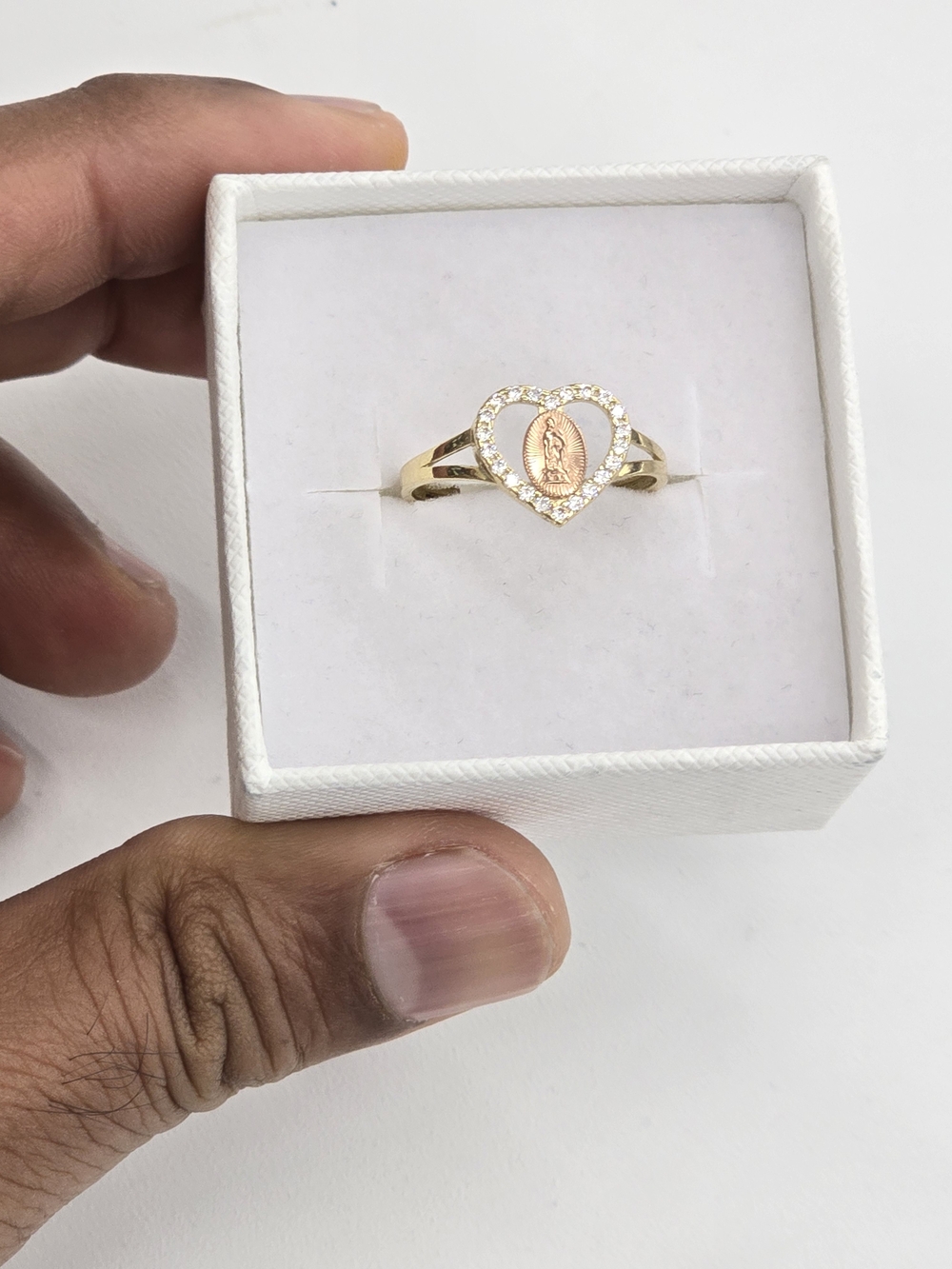10k Real Gold Heart Virgin Mary Ring For Women